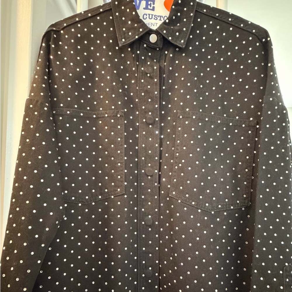 Black Sequin Dot Button-Up Shirt